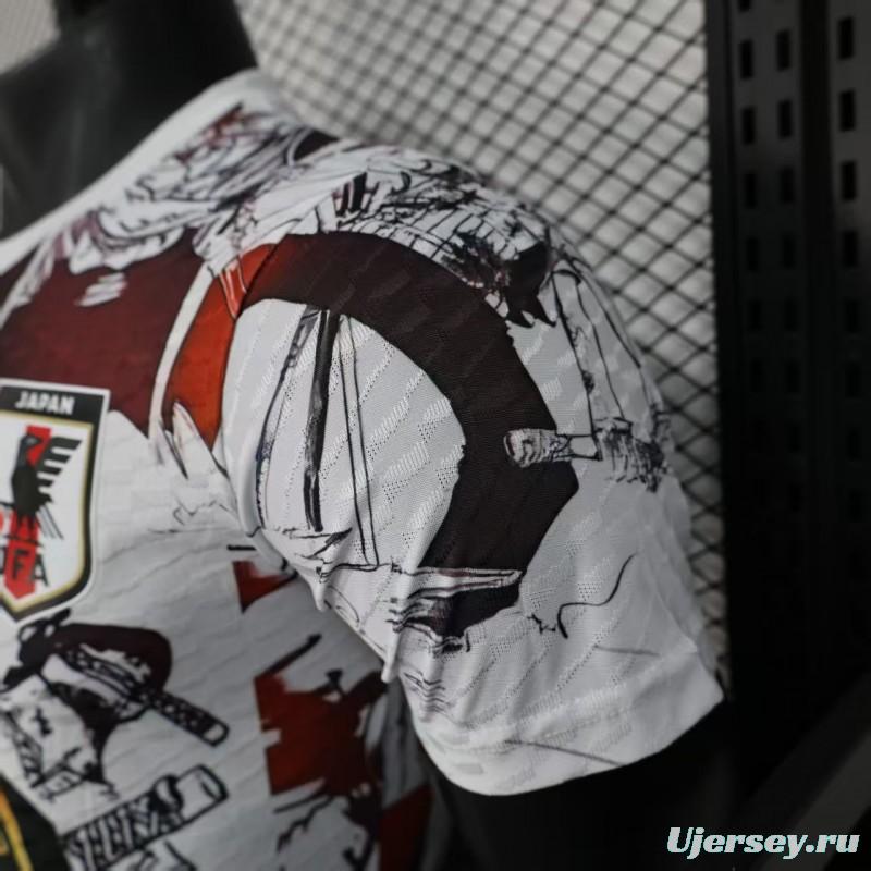 Player Version 2025 Japan White with One Piece Roronoa Zoro Character Jersey