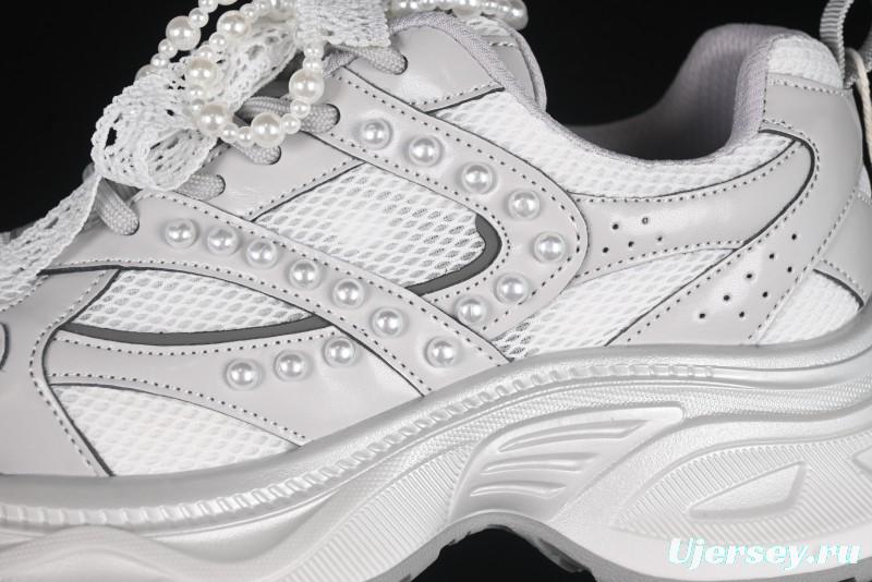 GG-CC Lace Pearl Chain Casual Platform Dad Shoes - 250310 Silver