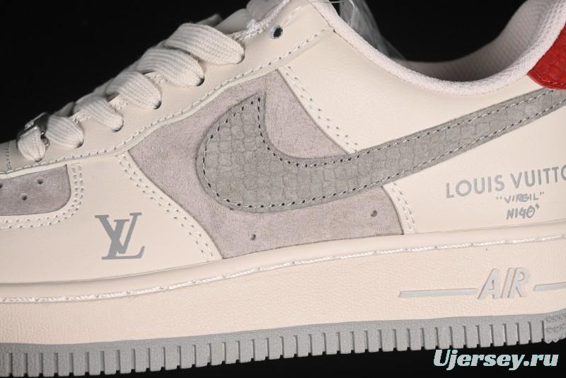 Nike Air Force 1 '07 Low LV Collaboration Beige Grey Snake Swoosh Casual Sneakers - XX3168-130