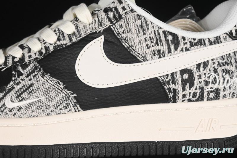 Nike Air Force 1 '07 Low Dior Collaboration Pattern Black White Swoosh Casual Sneakers - XS1958-581