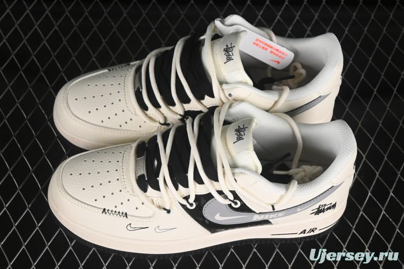 Nike Air Force 1 '07 Low Stussy Collaboration Black Diamond Lace-Up Casual Sneakers - DM6868-073