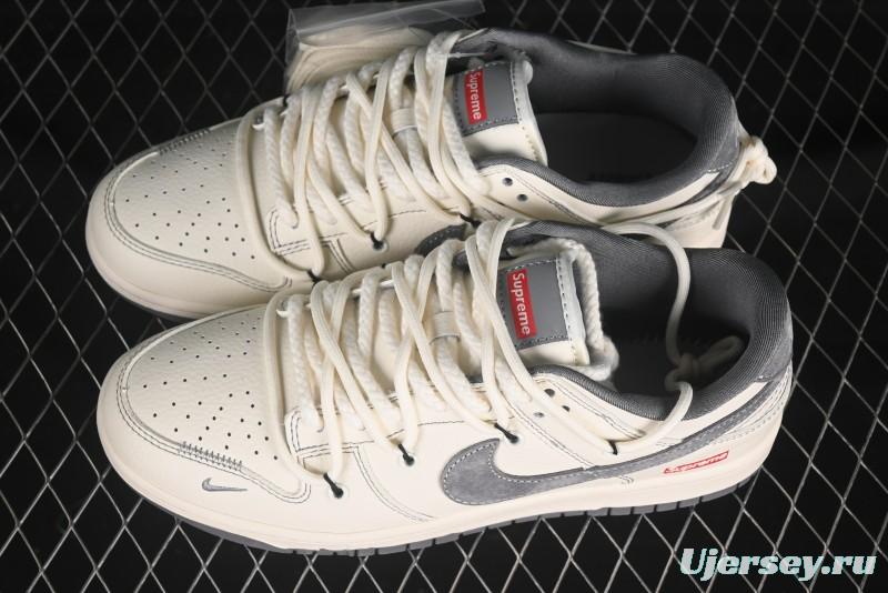 Nike SB Dunk Low Sup Series Strap White Grey Hook Anniversary High-End Custom Low-Top Casual Skate Shoes - YX5066-281