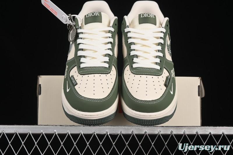 Nike Air Force 1'07 Low Dior Collaboration Dark Green Floral Swoosh Casual Sneakers - KK1988-081