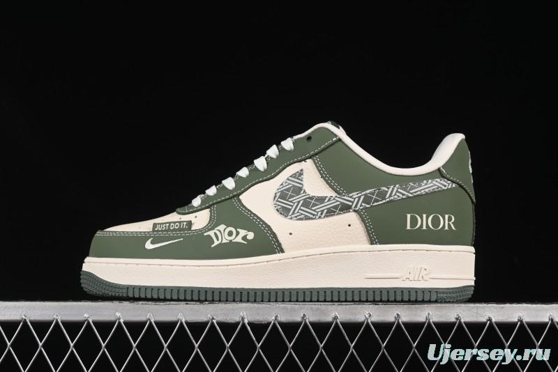 Nike Air Force 1'07 Low Dior Collaboration Dark Green Floral Swoosh Casual Sneakers - KK1988-081