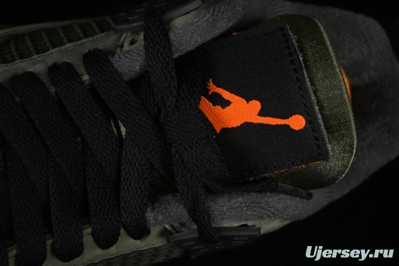 Nike Undefeated x Air Jordan 4 OG Sneakers in Olive Green Suede with Orange and Black Accents - IB1519-200