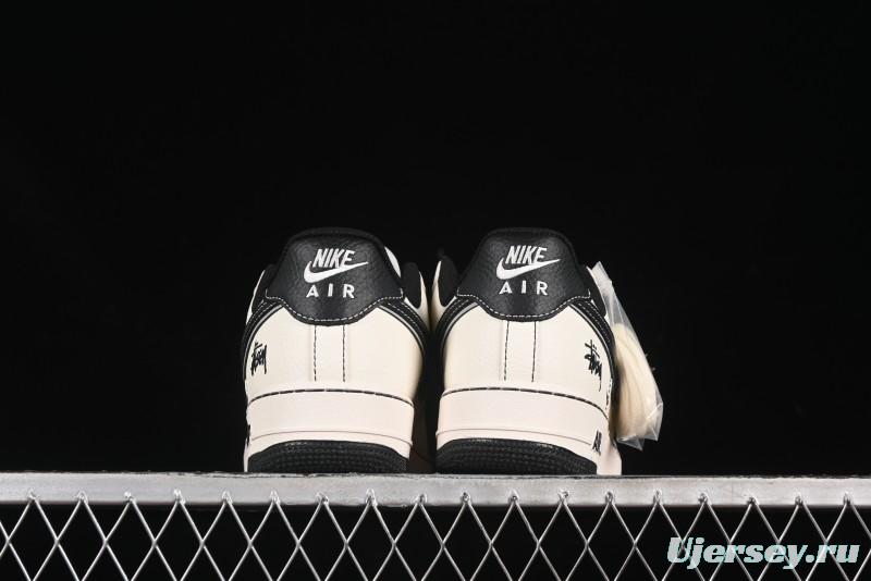 Nike Air Force 1'07 Low Stussy Collaboration Black Swoosh Casual Sneakers - HH7518-059