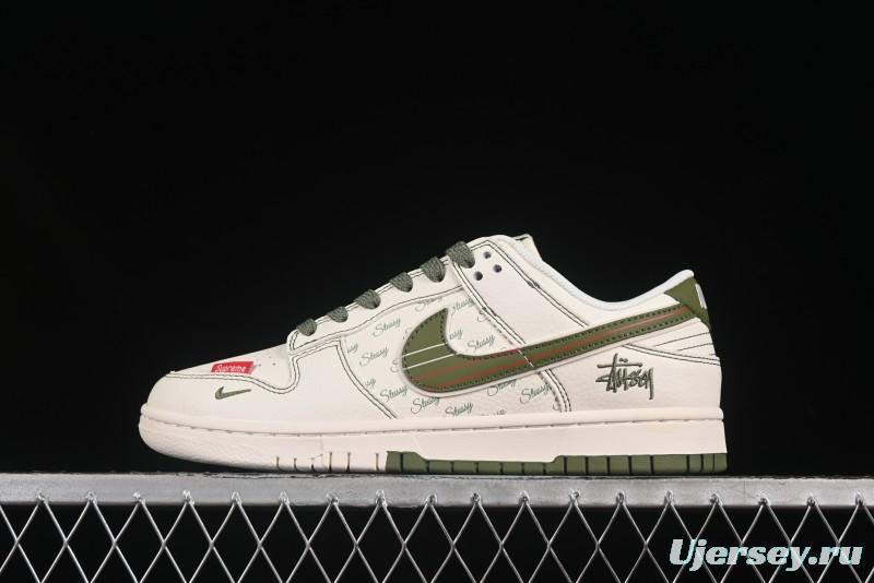 Nike SB Dunk Low Stussy Collaboration Beige Green Anniversary Custom Low-Top Casual Skate Shoes - XS6089-533