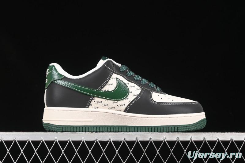 Nike Air Force 1 '07 Low Stussy Collaboration Black Green Swoosh Casual Sneakers - XS1958-572