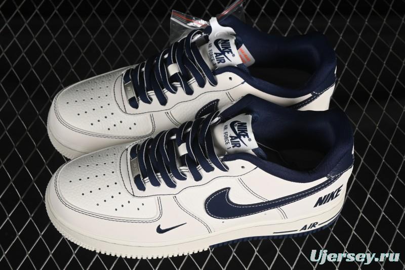 Nike Air Force 1'07 Low Casual Sneakers in Cream with Blue Swoosh - SC9207-535