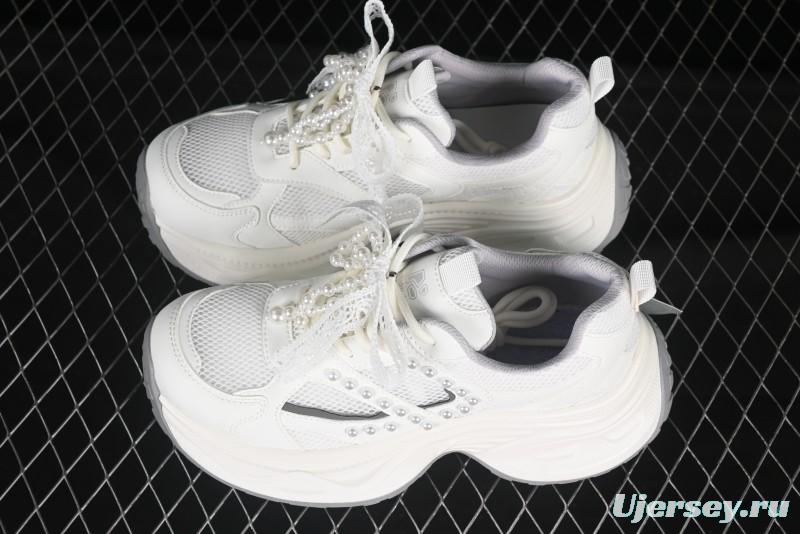 GG-CC Lace Pearl Chain Casual Platform Dad Shoes - 250310 White