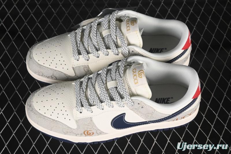 Nike SB Dunk Low Gucci Collaboration Woven Blue Swoosh Anniversary Custom Low-Top Casual Skate Shoes - FC1688-225