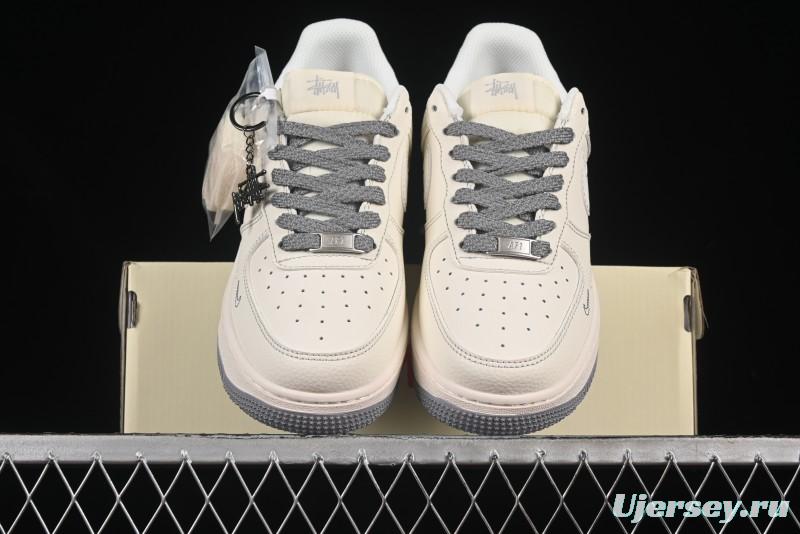 Nike Air Force 1 '07 Low Stussy Collaboration Beige Mini Swoosh Casual Sneakers - HH7518-064