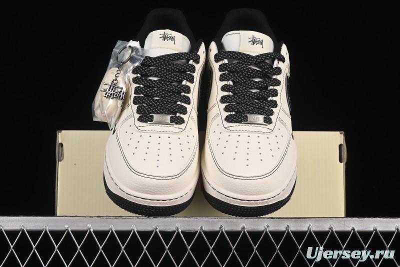 Nike Air Force 1'07 Low Stussy Collaboration Black Swoosh Casual Sneakers - HH7518-059