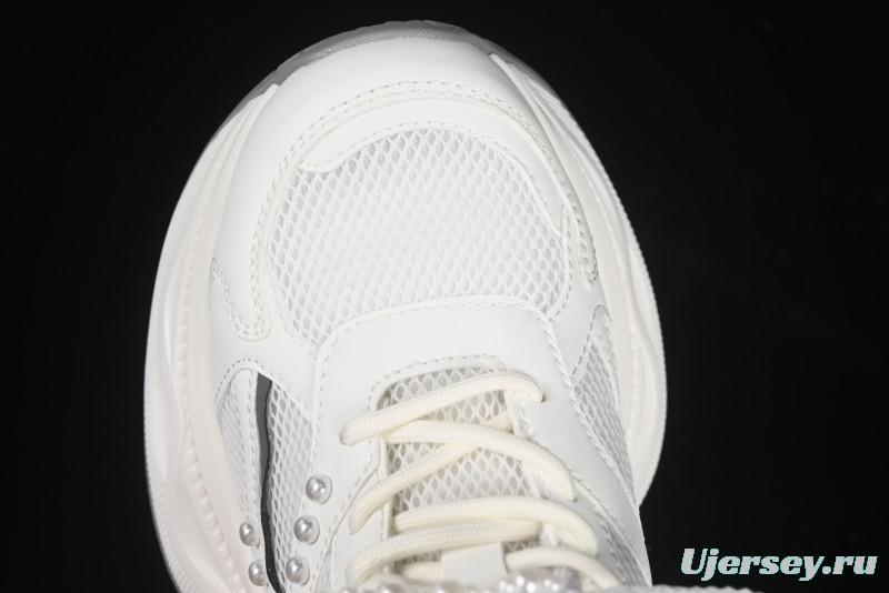 GG-CC Lace Pearl Chain Casual Platform Dad Shoes - 250310 White