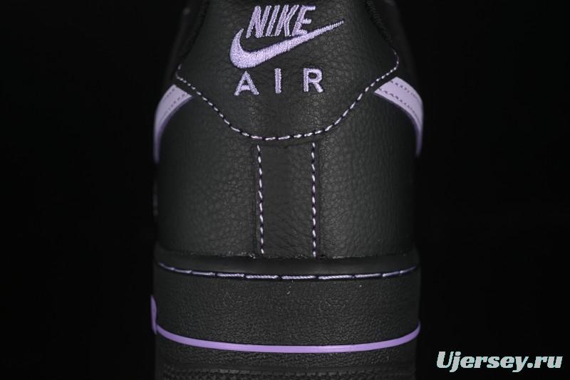Nike Air Force 1'07 Low Casual Sneakers in Black with Purple Swoosh - HQ2037-001