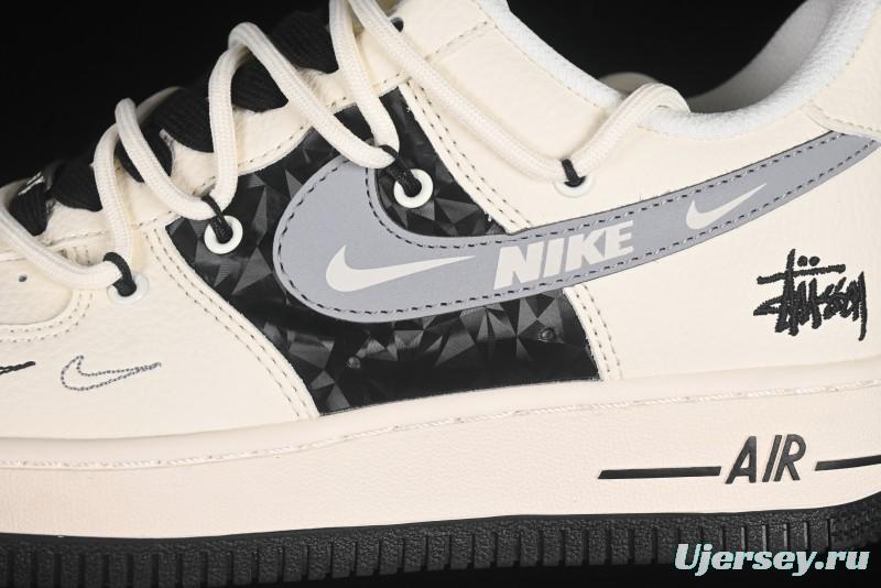 Nike Air Force 1 '07 Low Stussy Collaboration Black Diamond Lace-Up Casual Sneakers - DM6868-073