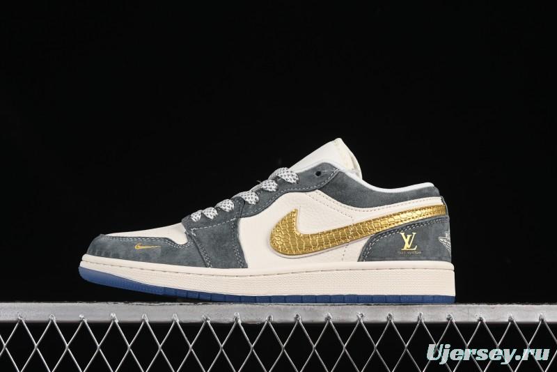Nike Air Jordan 1 Low LV Collaboration Gold Swoosh Snake Scale Custom Retro Basketball Shoes - XX3168-167