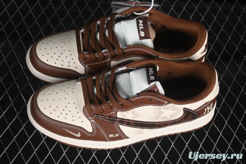 Nike Travis Scott x Fragment Design x Air Jordan 1 Low OG SP AJ1 MLB Collaboration Chestnut Low-top Casual Sneakers - XS2024-014