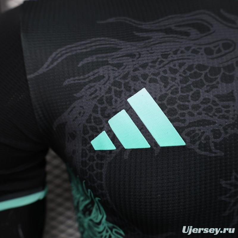 Player Version 2025 Algeria Black with Mint Green Dragon Pattern Jersey