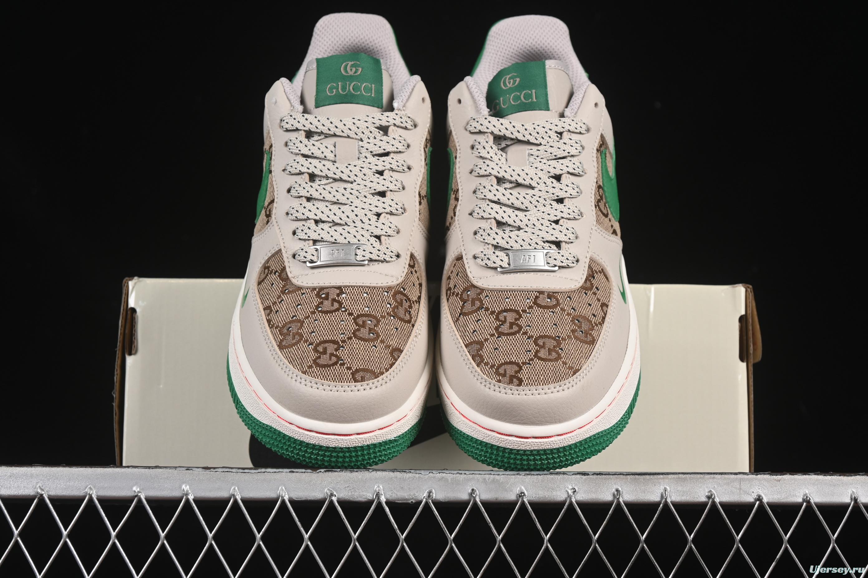 Nike Air Force 1 '07 Low Gucci Collaboration Grey Brown with Green Swoosh Casual Sneakers - LW9279-003