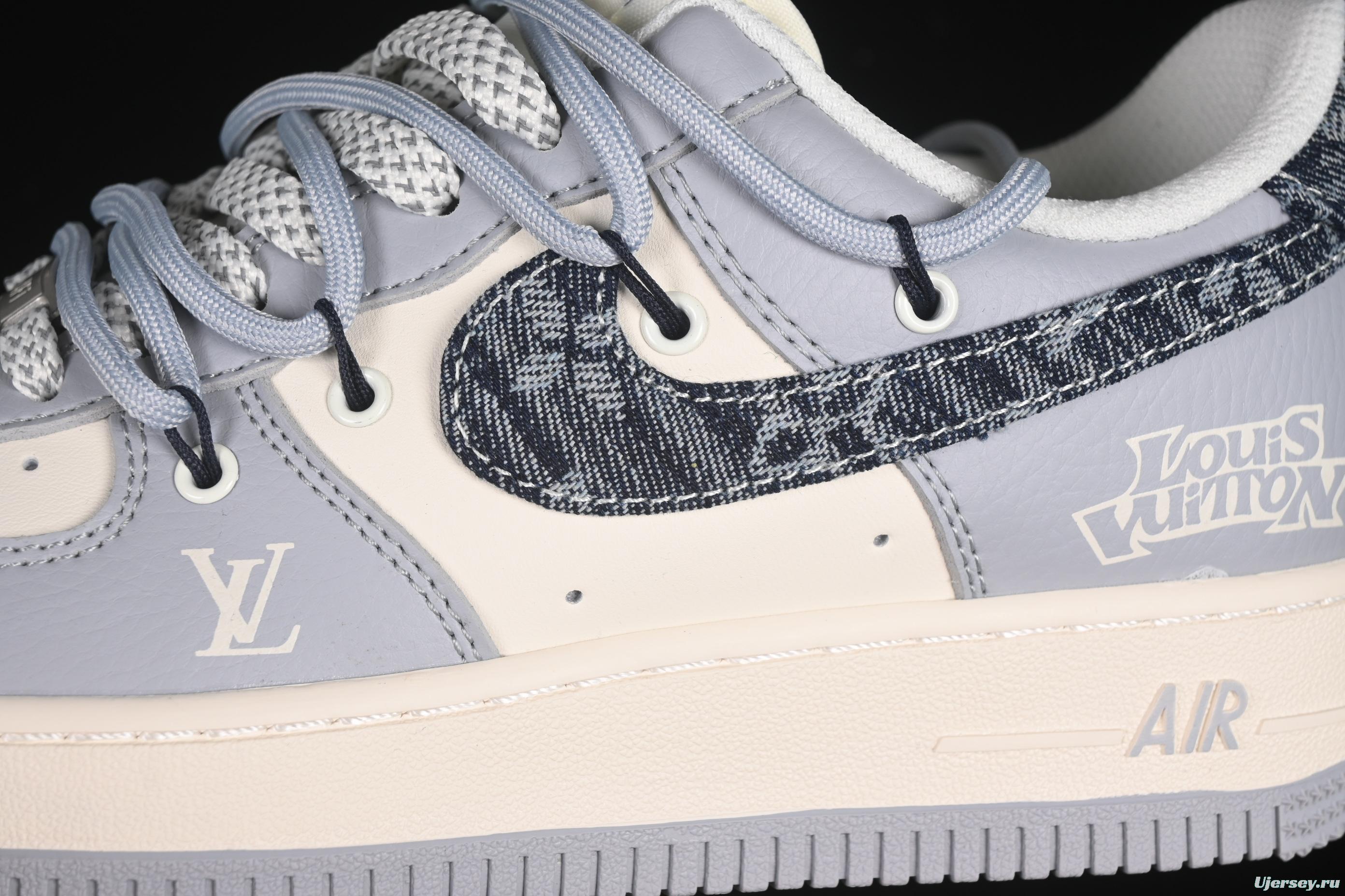 Nike Air Force 1'07 Low LV Collaboration Grey Blue Canvas Lace-Up Casual Sneakers - DM6868-099