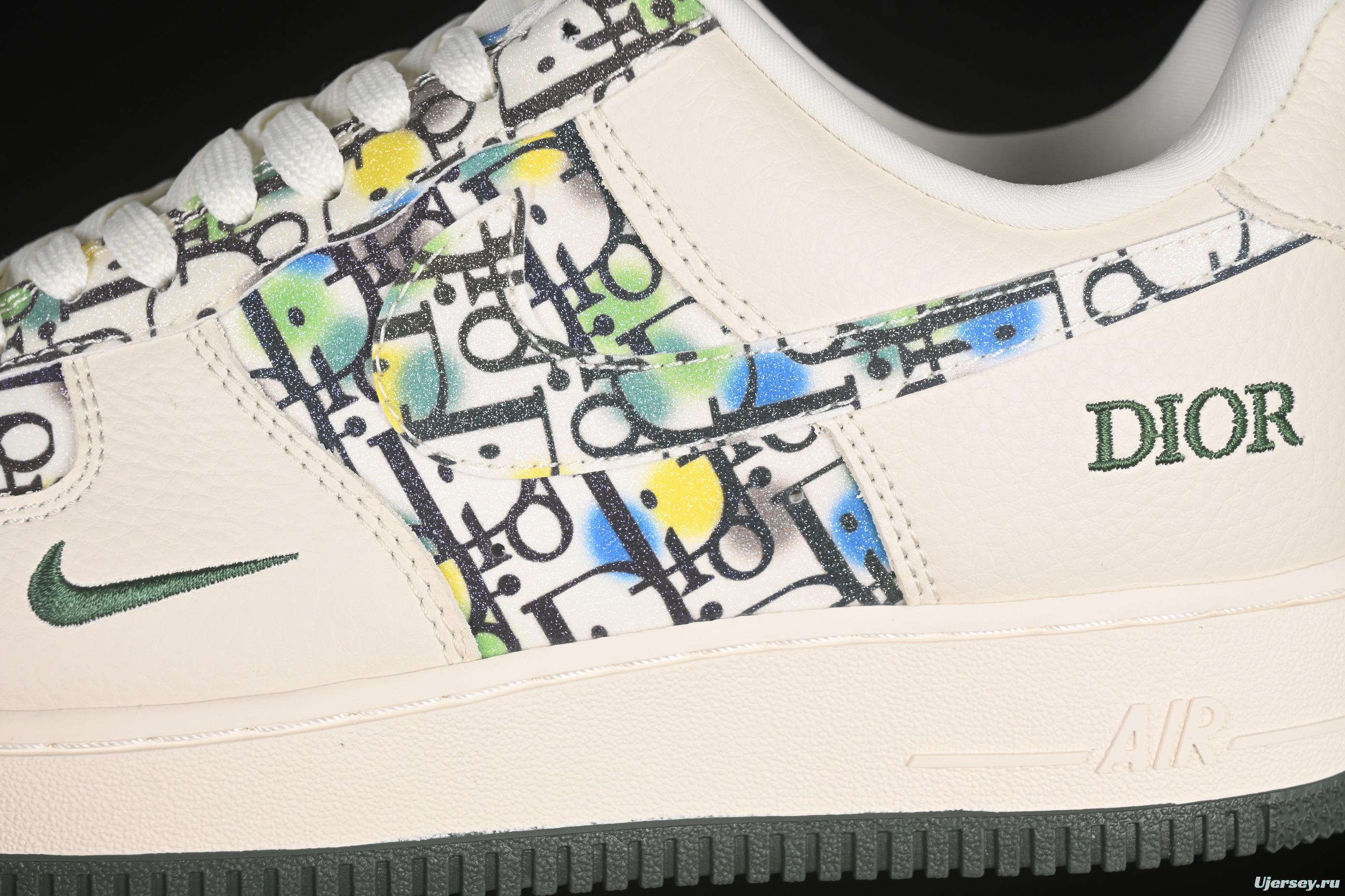 Nike Air Force 1 '07 Low Dior Collaboration Beige Green Floral Casual Sneakers - DF0188-065