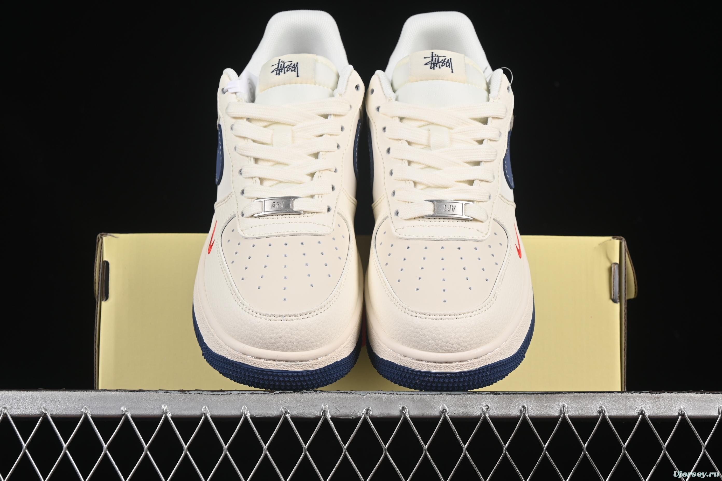 Nike Air Force 1 '07 Low Stussy Collaboration Light Blue Sole Red Heel Casual Sneakers - JJ2508-716