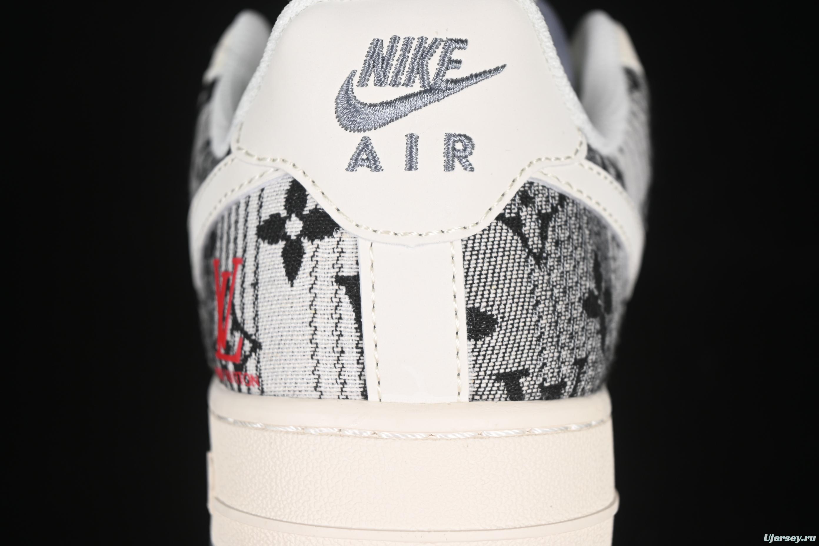 Nike Air Force 1 '07 Low LV Collaboration Black Grey Printed Denim Casual Sneakers - XS1958-587