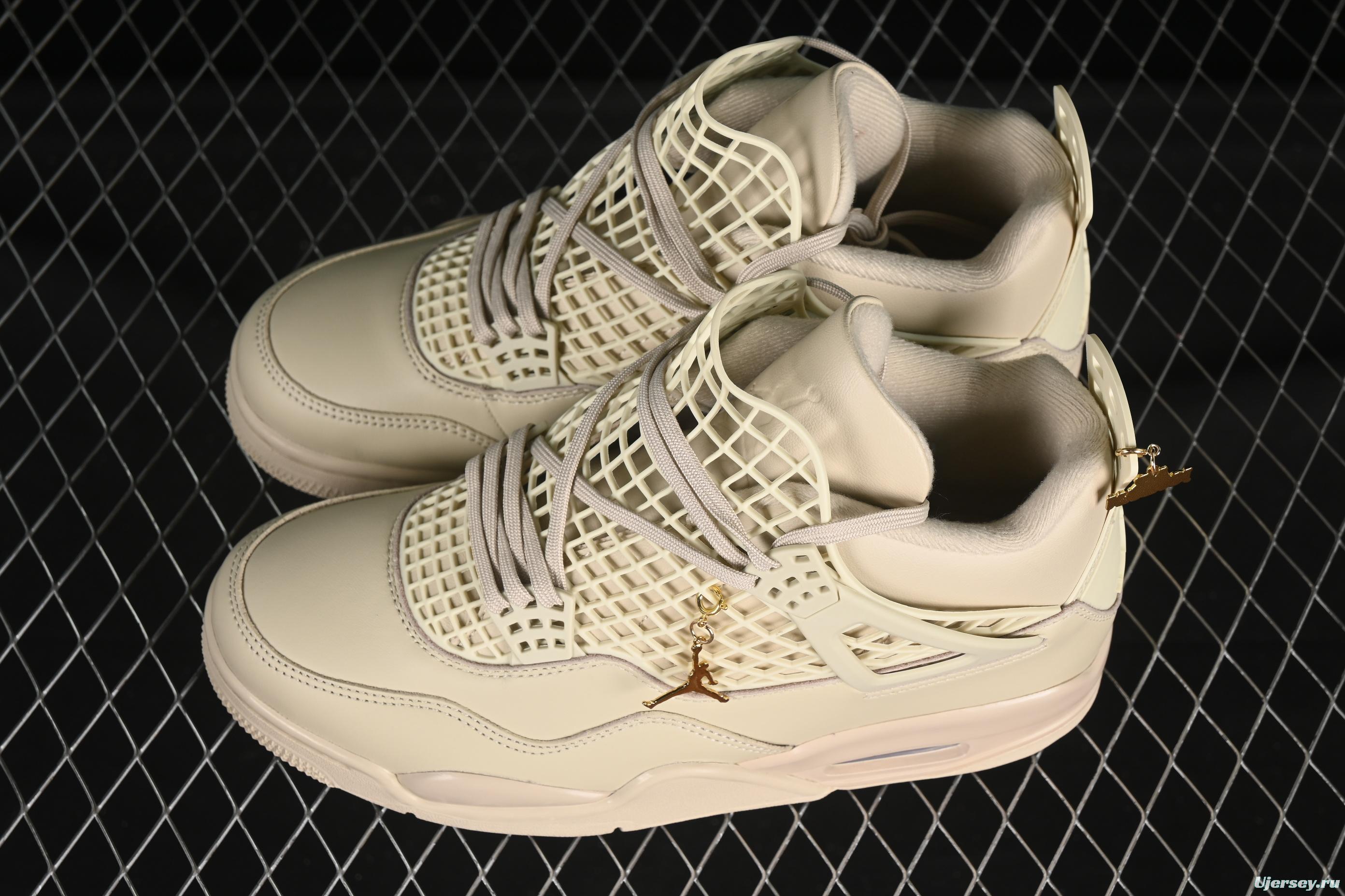 Nike Air Jordan 4 Retro Basketball Shoes in Rattan with NET Design - FN7251-200