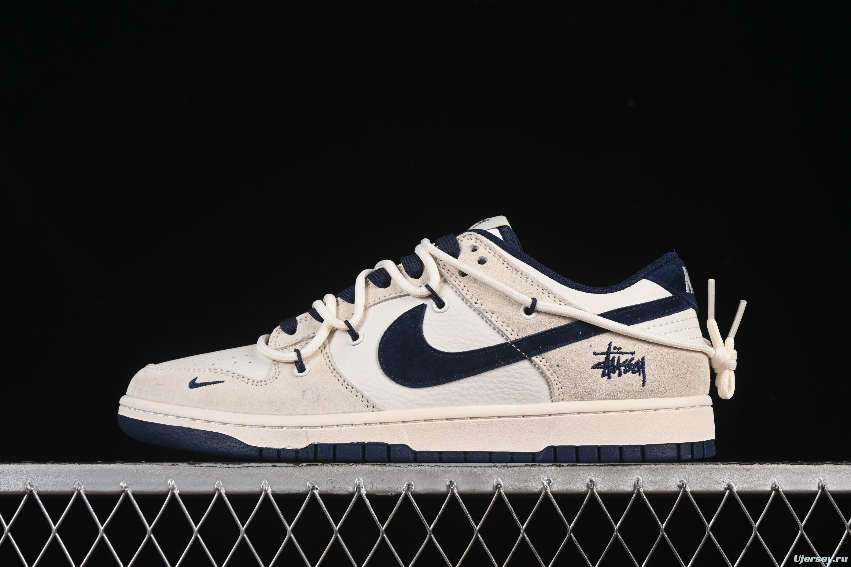 Nike SB Dunk Low Stussy Collaboration Anniversary Custom Low-Top Skate Shoes with Blue Swoosh - DM6868-088