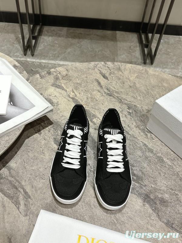 2025 Women Dior Black White Knit Leather Sneakers KFY00330
