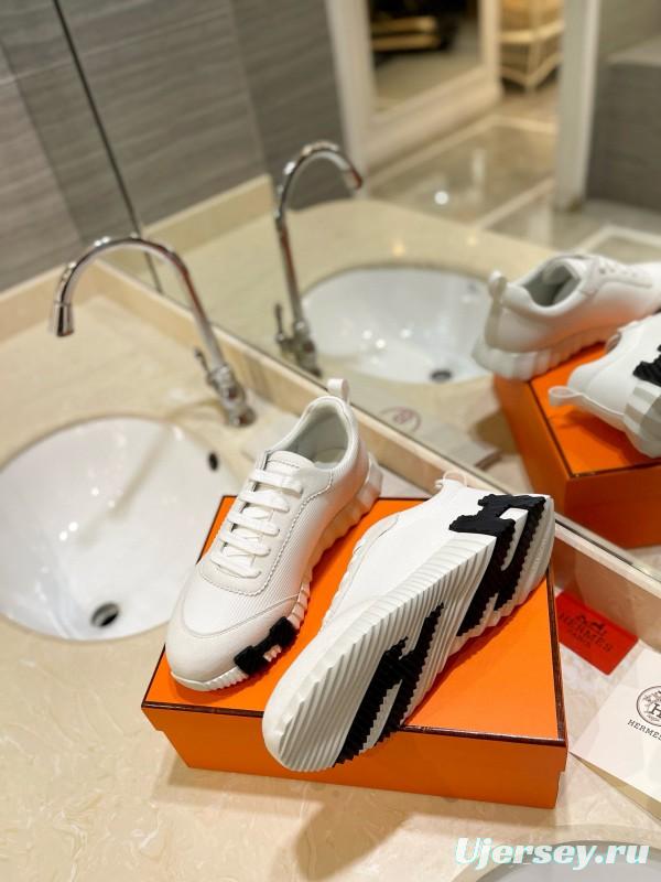 2024 Unisex Hermès White Black Imported Silk Lambskin Fabric Sneakers MJ00320