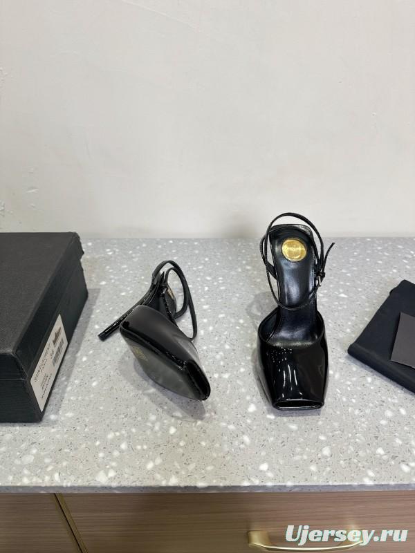 2025 Women Yves Saint Laurent Black Patent Leather Slingback High Heels KFY00290