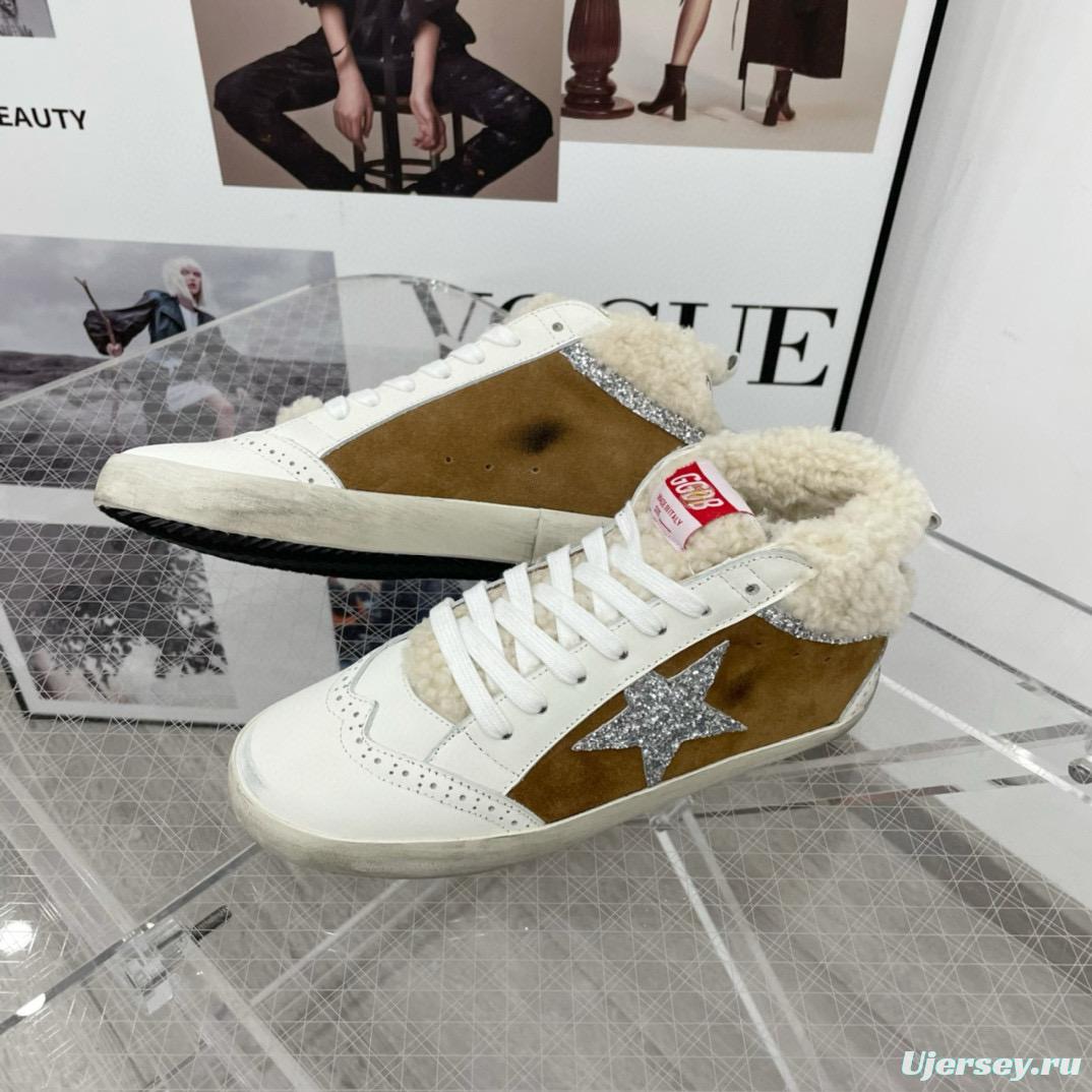 2024 Unisex GGDB Brown White Shearling Suede Leather High-Top Sneakers MJ00300