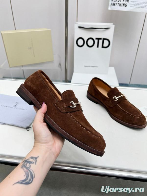 2024 Men Brunello Cucinelli Brown Suede Leather Loafers MJ00480