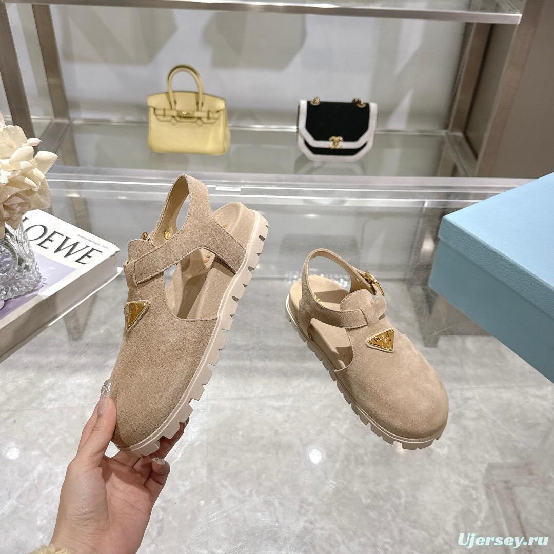 2025 Women Prada Beige Suede Slingback Flat LY00270