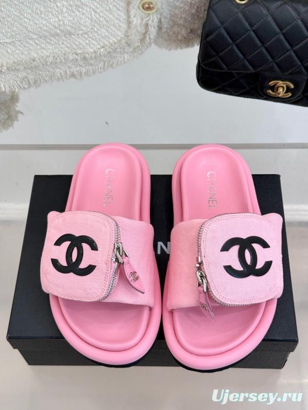 2025 Women Chanel Pink Fabric Slippers KFY00220