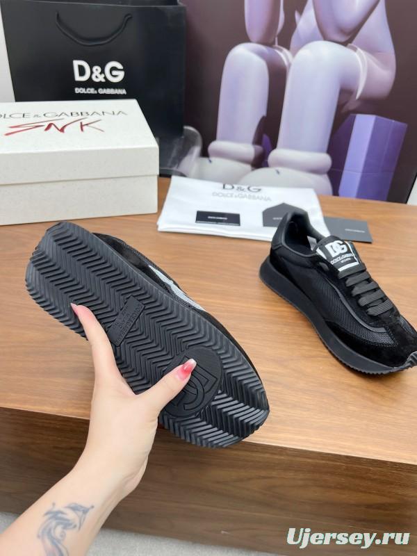 2025 Unisex Dolce & Gabbana Black Mesh Suede PU Sole Sneakers LY00300