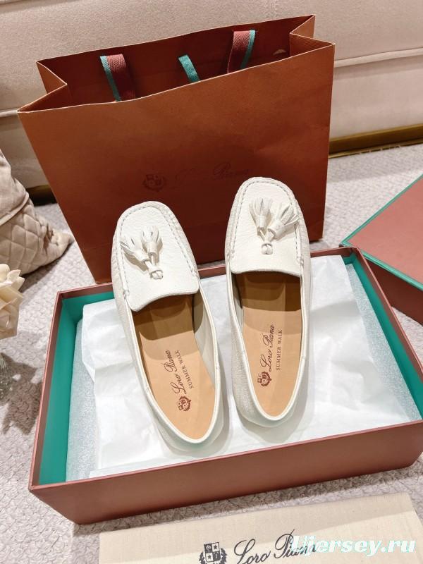 2025 Women Le Parmentier White Leather Loafers Tassel LY00291