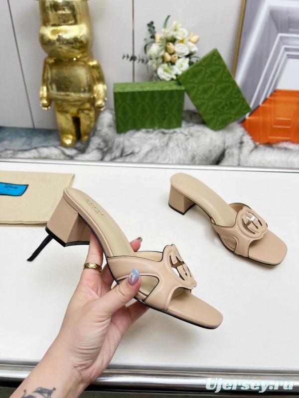 2025 Women Gucci Beige Leather Slippers MJ00190