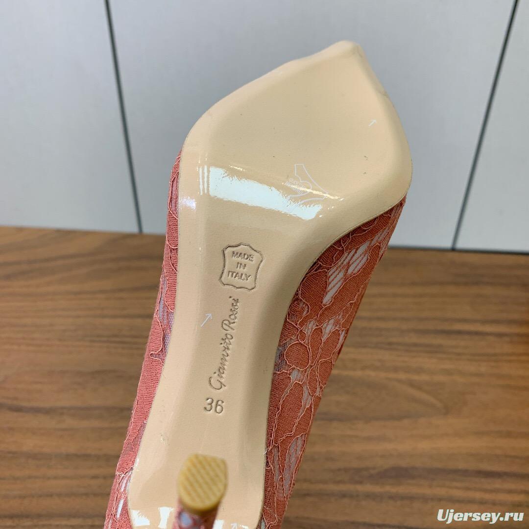 2025 Women Gianvito Rossi Pink Lace Leather Pumps