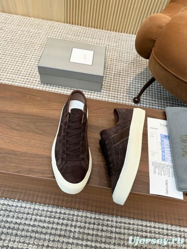 2025 Men TOM FORD Dark Brown Black Suede Leather Sneakers LY00360