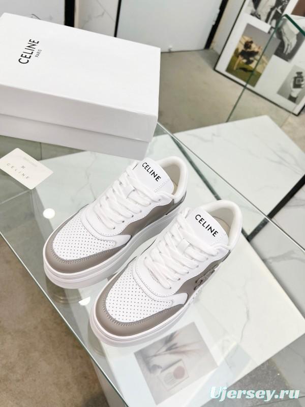 2025 Women CELINE White Grey Leather Sneakers