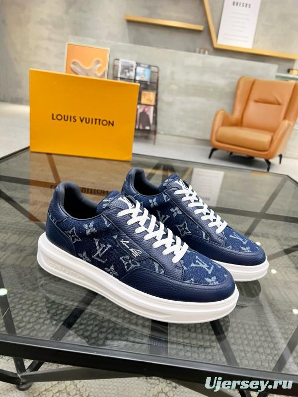 2024 Men Louis Vuitton Blue Leather Denim Sneakers MJ00400