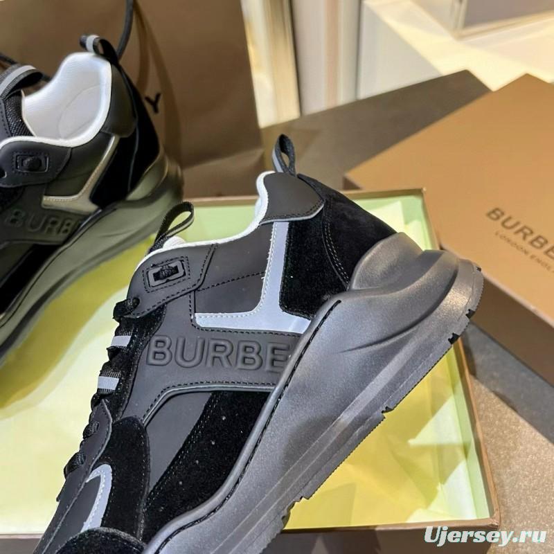 2025 Unisex Burberry Black White Leather Suede Sneakers MJ00380