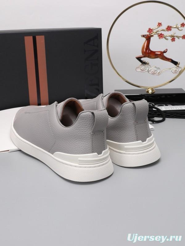2024 Men Ermenegildo Zegna Light Grey Leather Suede Low Top Sneakers MJ00240