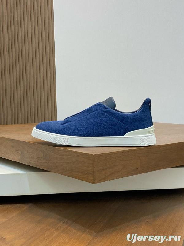 2024 Men Ermenegildo Zegna Blue Calfskin Pelletessuta Sneakers MJ00280
