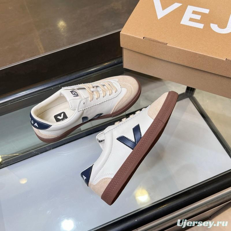 2025 Women VEJA White Beige Navy Suede Leather Casual Sneakers MJ00251