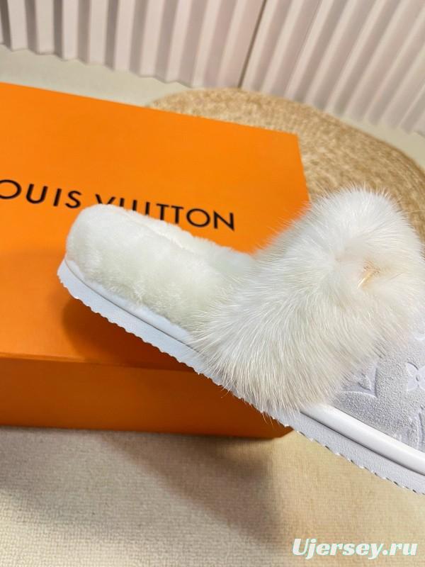 2024 Slippers Louis Vuitton White Fur Slippers MJ00340
