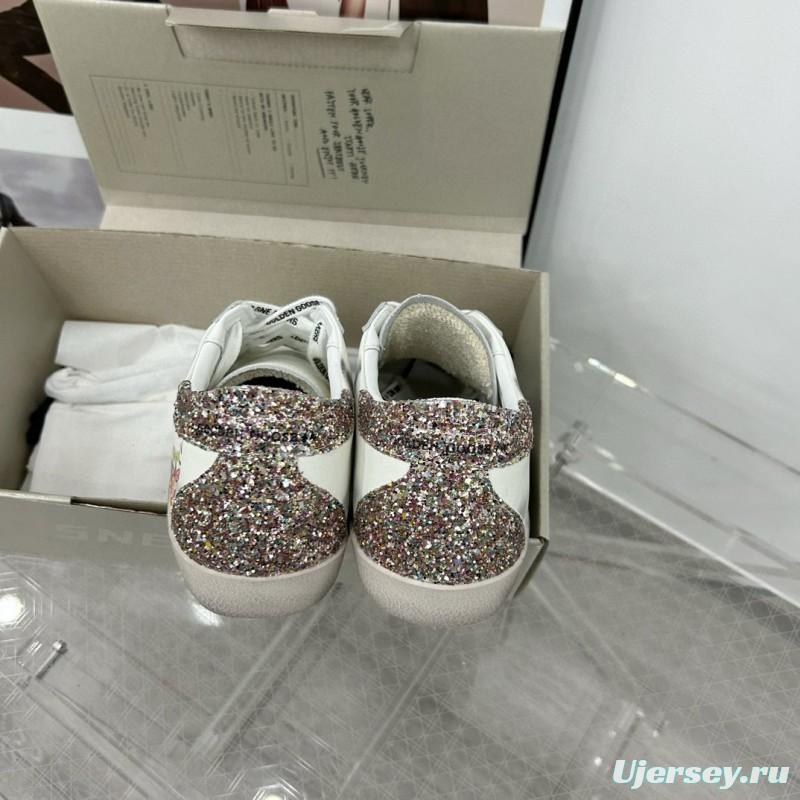 2025 Women GGDB White Blue Leather Sneakers